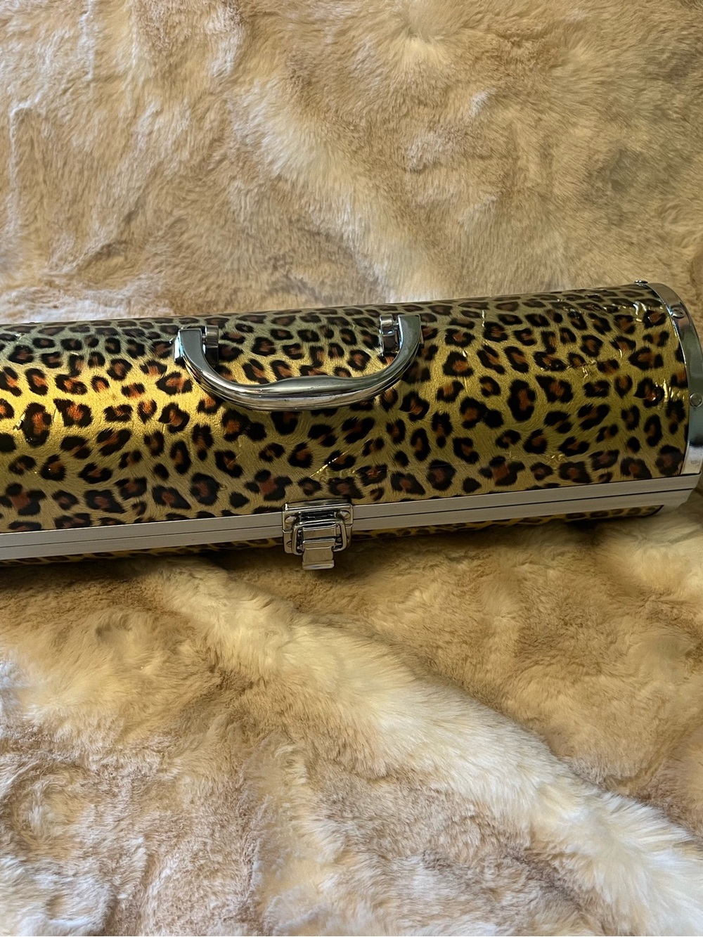 Leopard Print Cosmetic or Jewelry Case with Silver Hardware